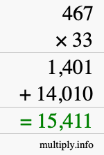 How to calculate 467 times 33 using long multiplication