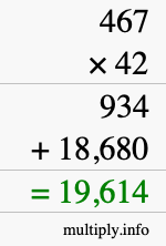 How to calculate 467 times 42 using long multiplication