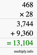 How to calculate 468 times 28 using long multiplication