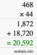 How to calculate 468 times 44 using long multiplication