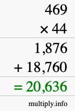 How to calculate 469 times 44 using long multiplication