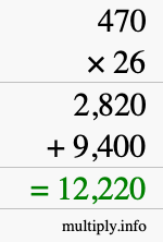 How to calculate 470 times 26 using long multiplication