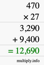 How to calculate 470 times 27 using long multiplication