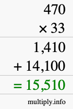 How to calculate 470 times 33 using long multiplication