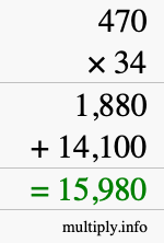 How to calculate 470 times 34 using long multiplication