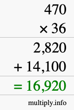 How to calculate 470 times 36 using long multiplication