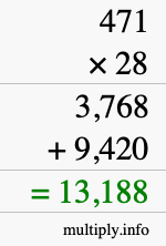 How to calculate 471 times 28 using long multiplication