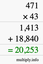 How to calculate 471 times 43 using long multiplication How to calculate 471 times 43 using long multiplication