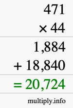 How to calculate 471 times 44 using long multiplication