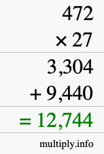 How to calculate 472 times 27 using long multiplication