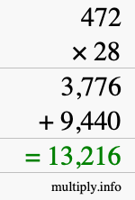 How to calculate 472 times 28 using long multiplication