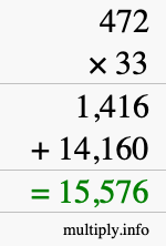How to calculate 472 times 33 using long multiplication