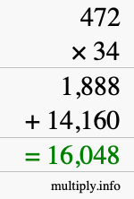 How to calculate 472 times 34 using long multiplication