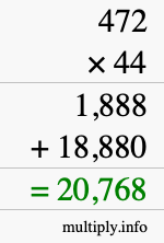 How to calculate 472 times 44 using long multiplication