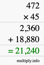 How to calculate 472 times 45 using long multiplication