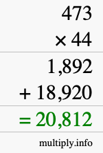 How to calculate 473 times 44 using long multiplication