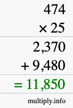 How to calculate 474 times 25 using long multiplication