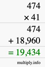 How to calculate 474 times 41 using long multiplication