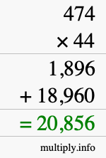 How to calculate 474 times 44 using long multiplication