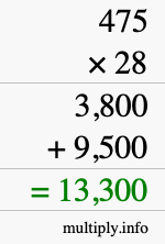 How to calculate 475 times 28 using long multiplication