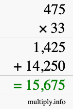 How to calculate 475 times 33 using long multiplication
