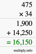 How to calculate 475 times 34 using long multiplication