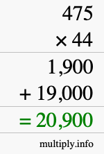 How to calculate 475 times 44 using long multiplication