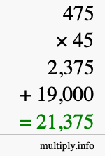 How to calculate 475 times 45 using long multiplication