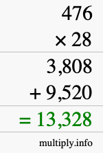How to calculate 476 times 28 using long multiplication