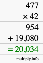 How to calculate 477 times 42 using long multiplication