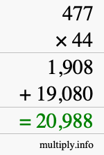 How to calculate 477 times 44 using long multiplication