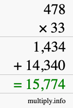 How to calculate 478 times 33 using long multiplication