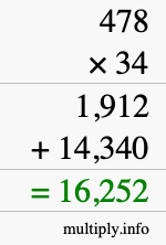 How to calculate 478 times 34 using long multiplication