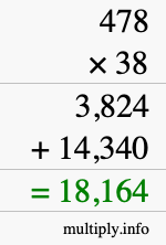 How to calculate 478 times 38 using long multiplication