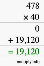 How to calculate 478 times 40 using long multiplication