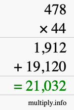 How to calculate 478 times 44 using long multiplication