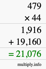 How to calculate 479 times 44 using long multiplication