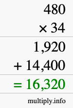 How to calculate 480 times 34 using long multiplication