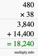 How to calculate 480 times 38 using long multiplication
