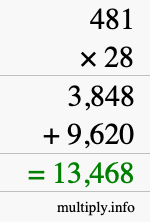 How to calculate 481 times 28 using long multiplication