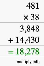 How to calculate 481 times 38 using long multiplication