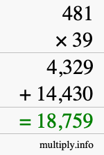 How to calculate 481 times 39 using long multiplication