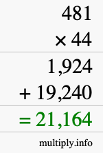 How to calculate 481 times 44 using long multiplication