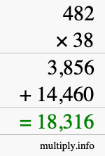 How to calculate 482 times 38 using long multiplication