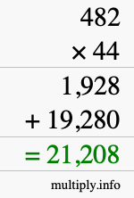 How to calculate 482 times 44 using long multiplication