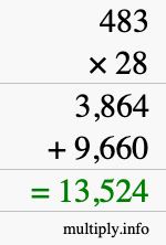 How to calculate 483 times 28 using long multiplication