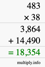 How to calculate 483 times 38 using long multiplication