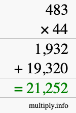 How to calculate 483 times 44 using long multiplication