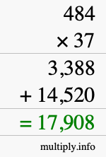 How to calculate 484 times 37 using long multiplication