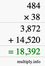 How to calculate 484 times 38 using long multiplication
